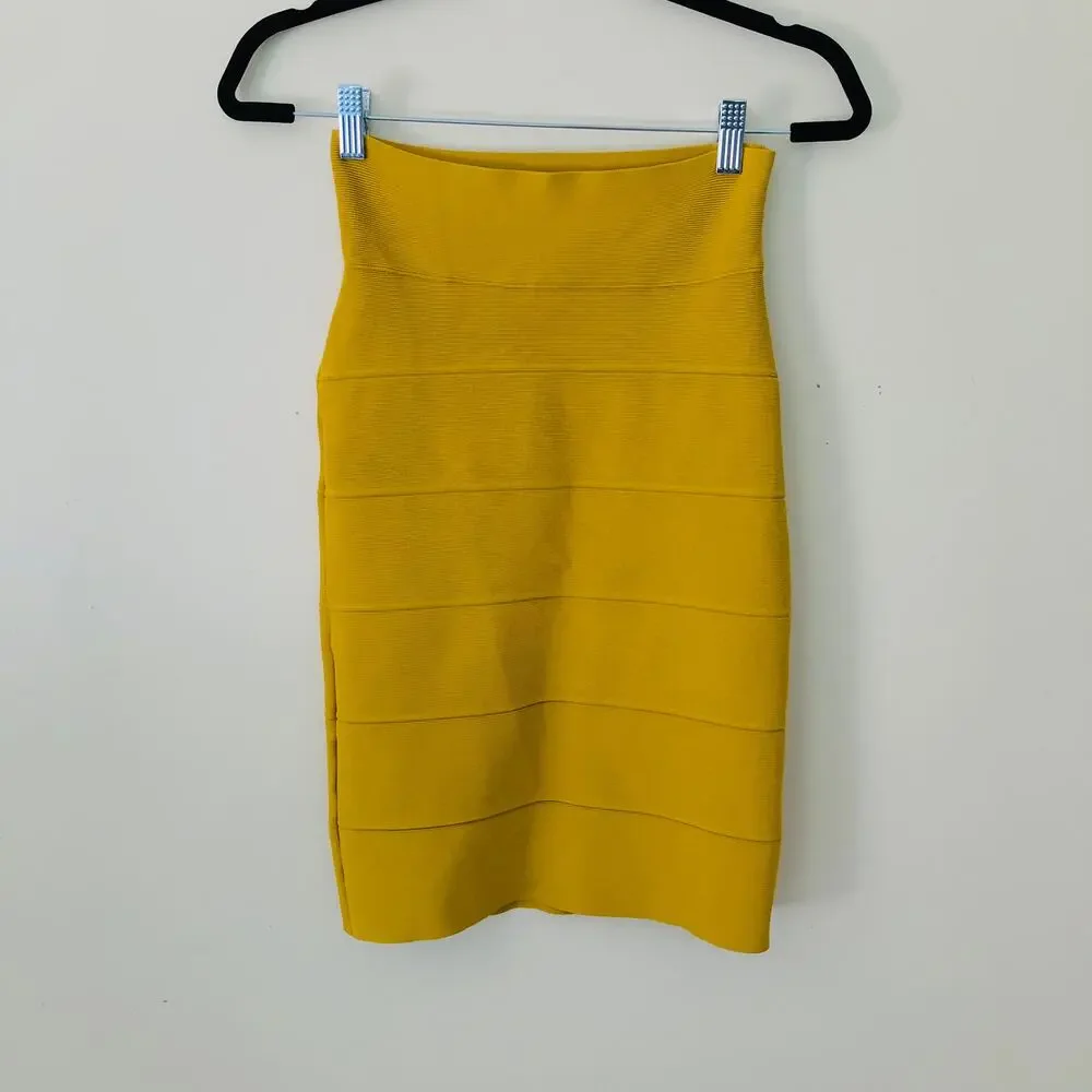 BCBGMaxazria Yellow Mustard Citron Alexa Skirt Bandage Bodycon Women's Size S